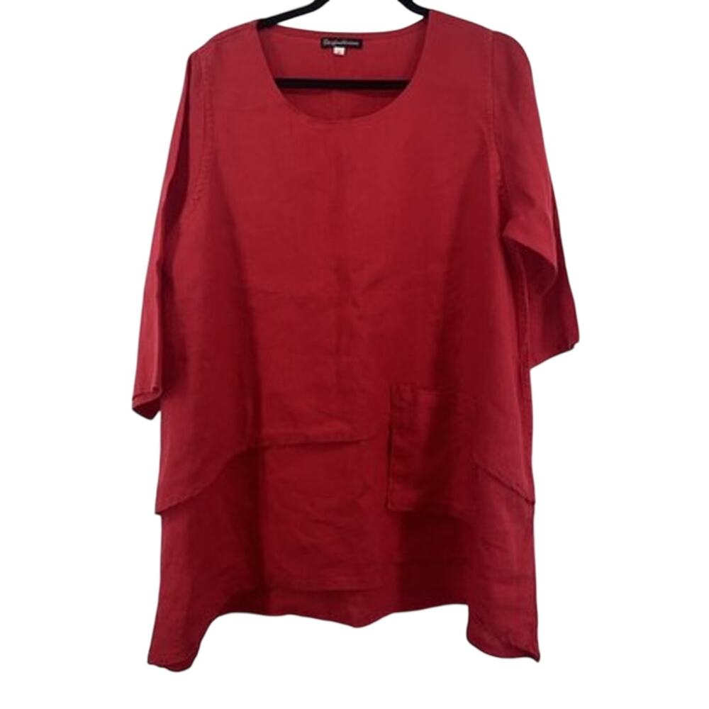 Stijfselkissie Lagenlook 100% Linen Top Tunic Red Art to Wear XS
